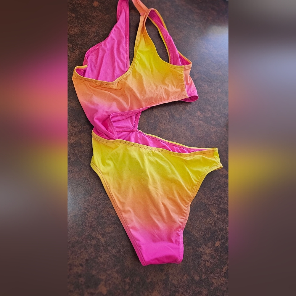 Nova Women's Monokini One Piece Swimsuit Bathing Suit Small Cut Out Pink Yellow